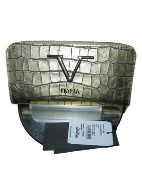 V ITALIA Gold Metallic Croc Embossed Italian Leather Full Zippy Long Wallet Glam